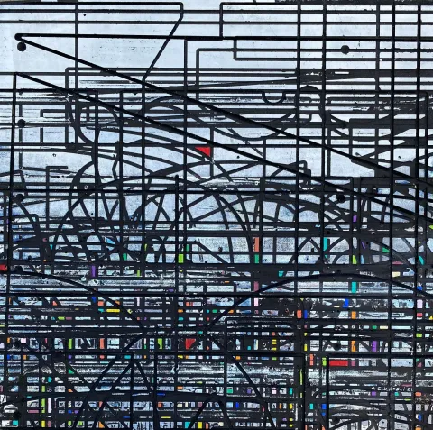 ALİ ERTUĞRUL KÜPELİ — “Kentin Işıkları”, 2021 "Kentin Işıkları" eseri ALİ ERTUĞRUL KÜPELİ tarafından 2021 yılında 60x60 cm ölçülerinde MDF üzeri akrilik boya tekniği ile yapılmıştır.