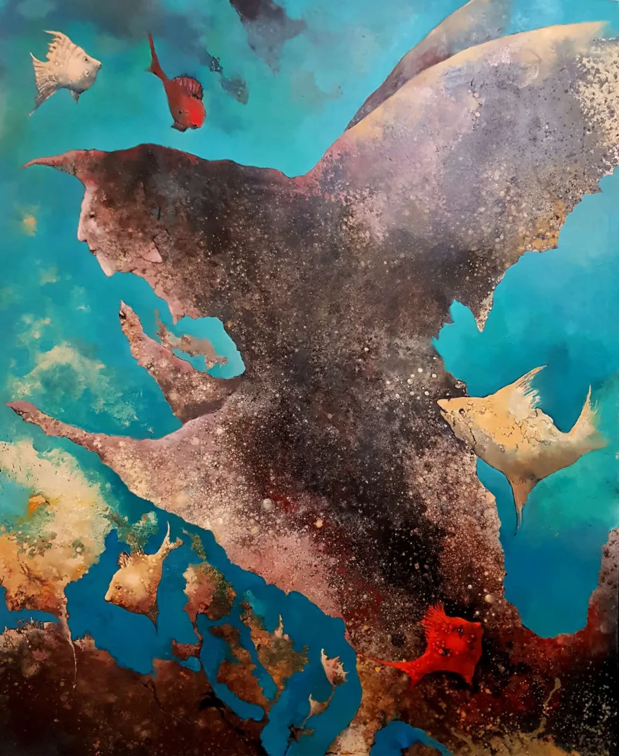EROL PELİOĞLU — “isimsiz”, 2021 "isimsiz" eseri EROL PELİOĞLU tarafından 2021 yılında 150x120 cm ölçülerinde Tuval üzeri yağlı boya tekniği ile yapılmıştır.