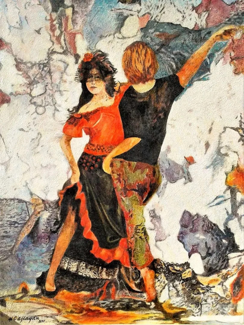 yakınlaştır "Ben Sende Tutuklu Kaldım" eseri HASAN ÇAĞLAYAN tarafından 2021 yılında 80x60 cm ölçülerinde Tuval üzeri fresco ve akrilik boya tekniği ile yapılmıştır.
