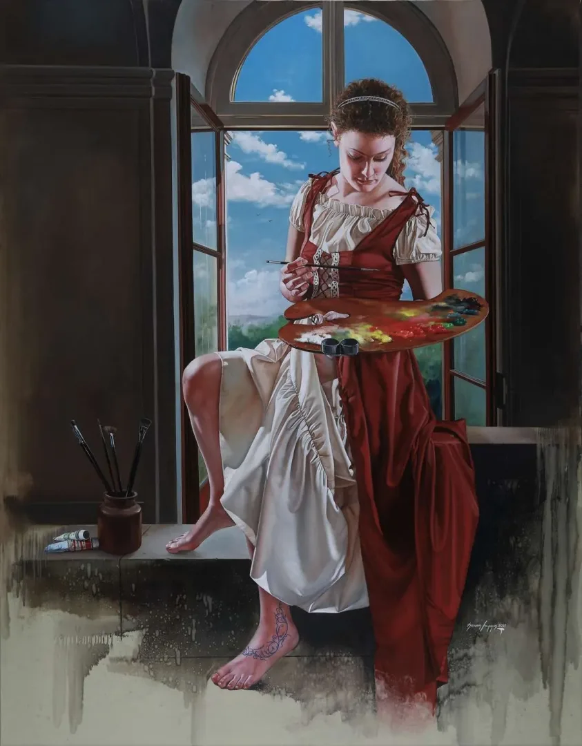 HASAN SAYGIN — “Paletli Cindy”, 2021 "Paletli Cindy" eseri HASAN SAYGIN tarafından 2021 yılında 146x114 cm ölçülerinde Tuval üzeri yağlı boya tekniği ile yapılmıştır.