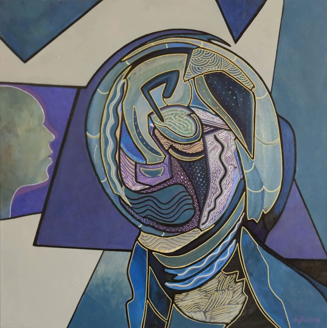 "Portre" eseri NECMETTİN ÖZLÜ tarafından 60x60 cm ölçülerinde Tuval üzeri akrilik boya tekniği ile yapılmıştır.