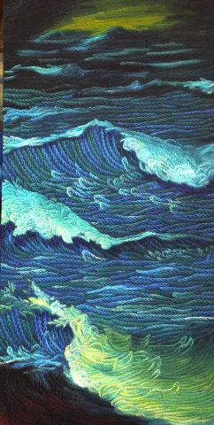 "Deli Mavi-I" eseri AHMET YEŞİL tarafından 2020 yılında 140x70 cm ölçülerinde Tuval üzeri yağlı boya tekniği ile yapılmıştır.