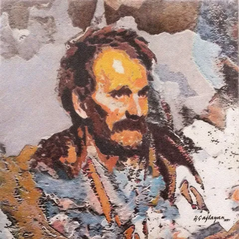 "Biçare -1" eseri HASAN ÇAĞLAYAN tarafından 2021 yılında 60x60 cm ölçülerinde Tuval üzeri fresco tekniği ile yapılmıştır.