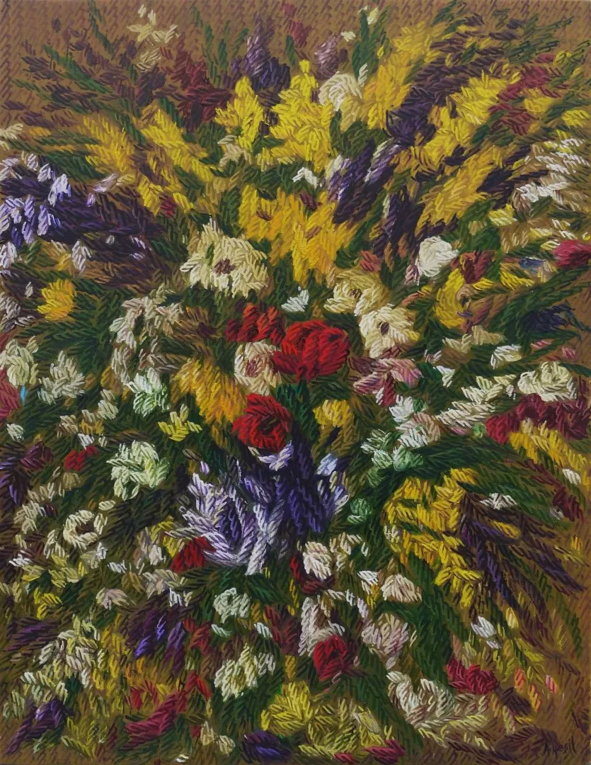 yakınlaştır "Çiçeklerim" eseri AHMET YEŞİL tarafından 85x60 cm ölçülerinde Tuval üzeri yağlı boya tekniği ile yapılmıştır.