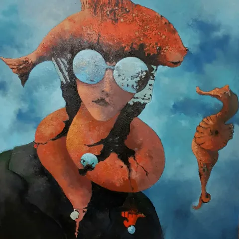"Pilot" eseri EROL PELİOĞLU tarafından 2021 yılında 60x60 cm ölçülerinde Tuval üzeri yağlı boya tekniği ile yapılmıştır.