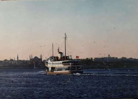 FETHİ ÇELİK — “Moda Vapuru”, 2021 "Moda Vapuru" eseri FETHİ ÇELİK tarafından 2021 yılında 40x60 cm ölçülerinde Tuval üzeri yağlı boya tekniği ile yapılmıştır.