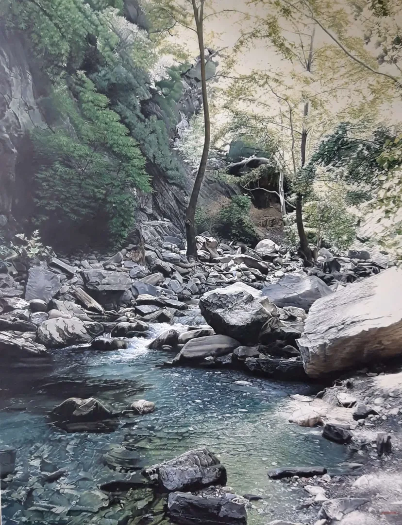 yakınlaştır "Şahinler Kanyonu" eseri FETHİ ÇELİK tarafından 2020 yılında 140x110 cm ölçülerinde Tuval üzeri yağlı boya tekniği ile yapılmıştır.