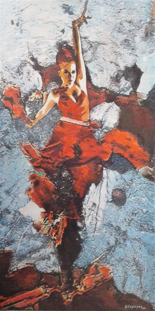 yakınlaştır "Gülpembe -1" eseri HASAN ÇAĞLAYAN tarafından 2021 yılında 150x75 cm ölçülerinde Tuval üzeri fresco tekniği ile yapılmıştır.