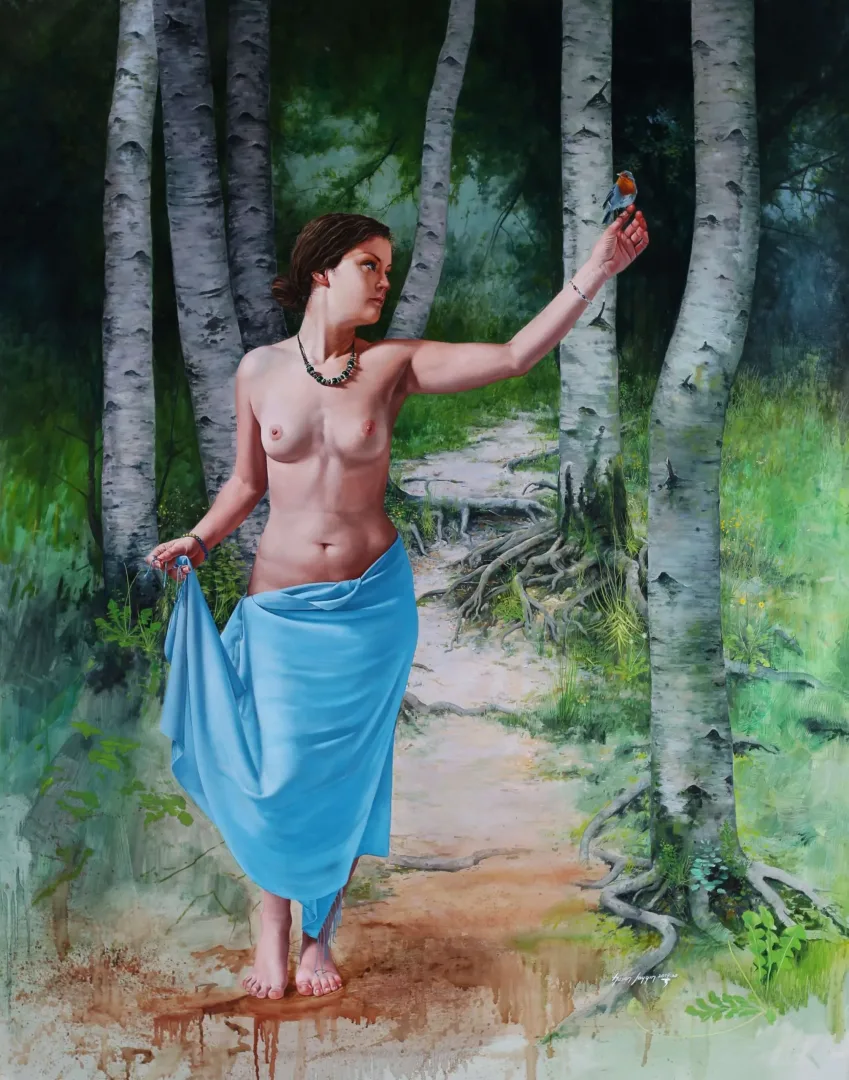 HASAN SAYGIN — “Ormandaki Kuş” "Ormandaki Kuş" eseri HASAN SAYGIN tarafından 150x120 cm ölçülerinde Tuval üzeri yağlı boya tekniği ile yapılmıştır.