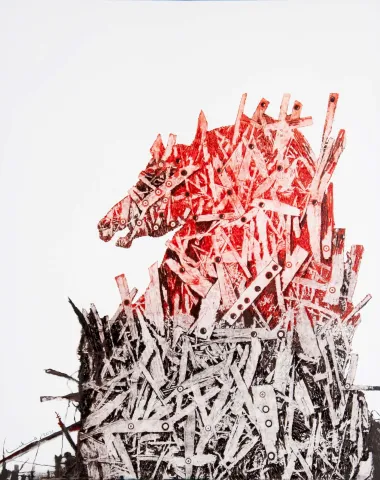 "Horse" eseri LÜTFÜ KAPLANOĞLU tarafından 2021 yılında 100x80 cm ölçülerinde Tuval üzeri yağlı boya tekniği ile yapılmıştır.
