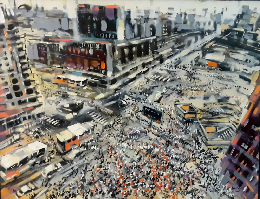 "Kızılay" eseri AYHAN ÇETİN tarafından 2015 yılında 90x110 cm ölçülerinde Tuval üzeri akrilik boya tekniği ile yapılmıştır.