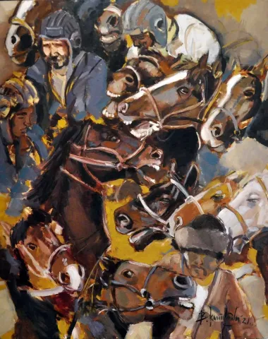 "Buzkashi" eseri BARAN KAMİLOĞLU tarafından 2021 yılında 100x80 cm ölçülerinde Tuval üzeri yağlı boya tekniği ile yapılmıştır.