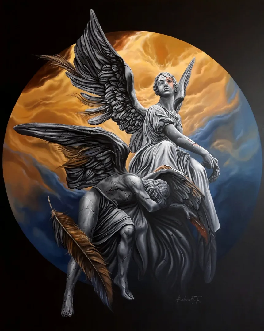 yakınlaştır "Adam & Eve (Tutkunun Tutsaklığı )" eseri BEHZAT FEYZULLAH tarafından 2021 yılında 150x120 cm ölçülerinde Tuval üzeri yağlı boya tekniği ile yapılmıştır.