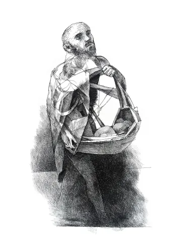 "Uyurgezer (Eksiklopedi serisi)" eseri COŞKUN SAMİ tarafından 2007 yılında 35x27 cm ölçülerinde Kağıt üzeri mürekkep tekniği ile yapılmıştır.