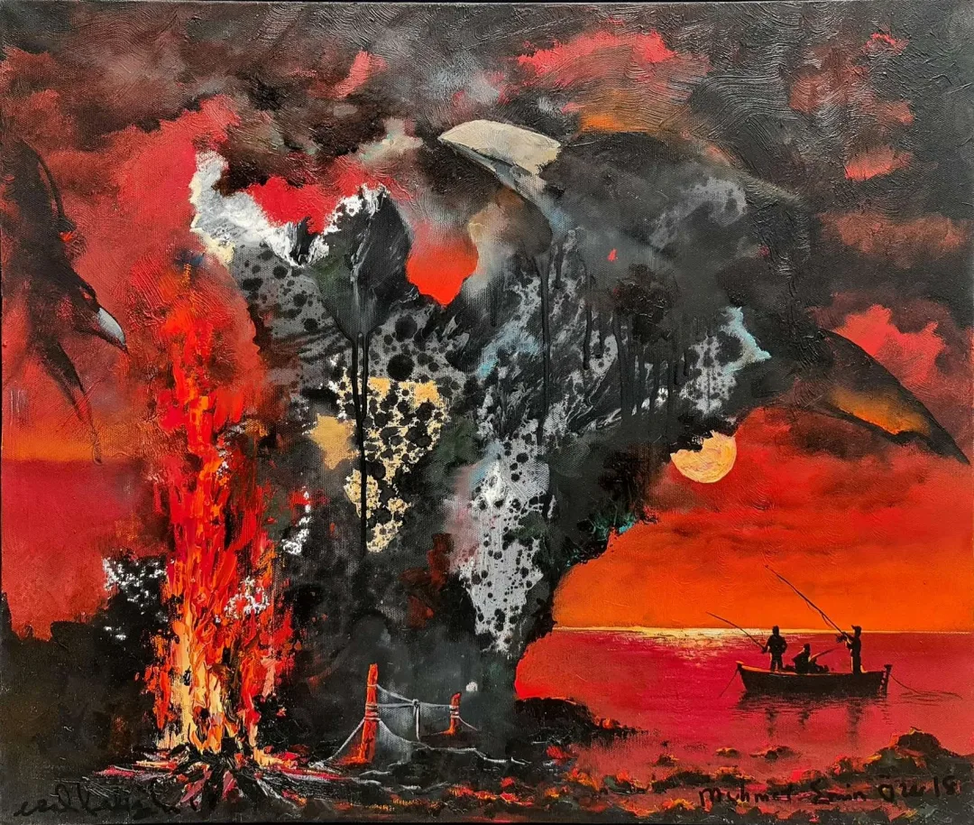 yakınlaştır "Mehmet Emin Özer & Erol Pelioğlu" eseri EROL PELİOĞLU tarafından 2018 yılında 50x60 cm ölçülerinde Tuval üzeri yağlı boya tekniği ile yapılmıştır.