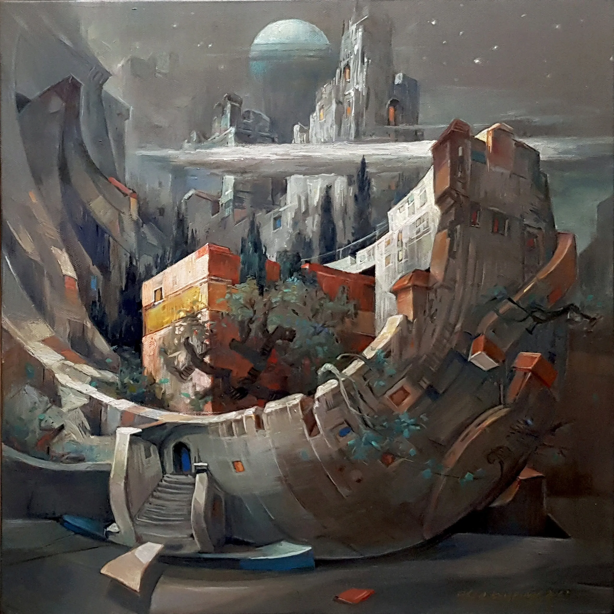 "Kalan-II" eseri ADEM BAŞPINAR tarafından 2021 yılında 40x40 cm ölçülerinde Tuval üzeri akrilik boya tekniği ile yapılmıştır.