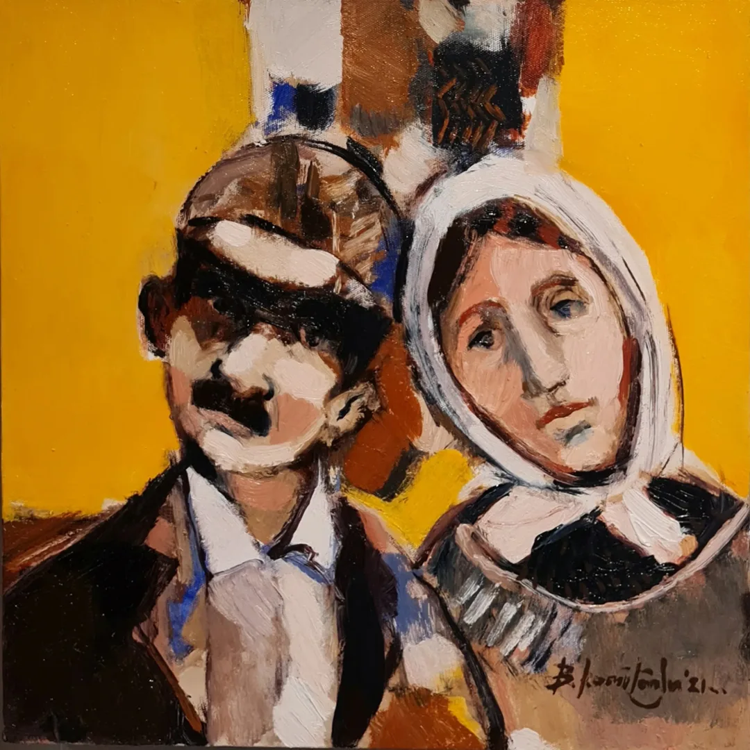 yakınlaştır "Hamal ve eşi" eseri BARAN KAMİLOĞLU tarafından 2021 yılında 40x40 cm ölçülerinde Tuval üzeri yağlı boya tekniği ile yapılmıştır.