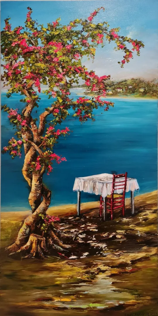 Bu eser CANAN AYDOĞMUŞ tarafından 2021 yılında 130x65 cm ölçülerinde Tuval üzeri yağlı boya tekniği ile yapılmıştır.
