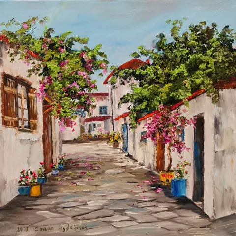 Bu eser CANAN AYDOĞMUŞ tarafından 2021 yılında 40x40 cm ölçülerinde Tuval üzeri yağlı boya tekniği ile yapılmıştır.