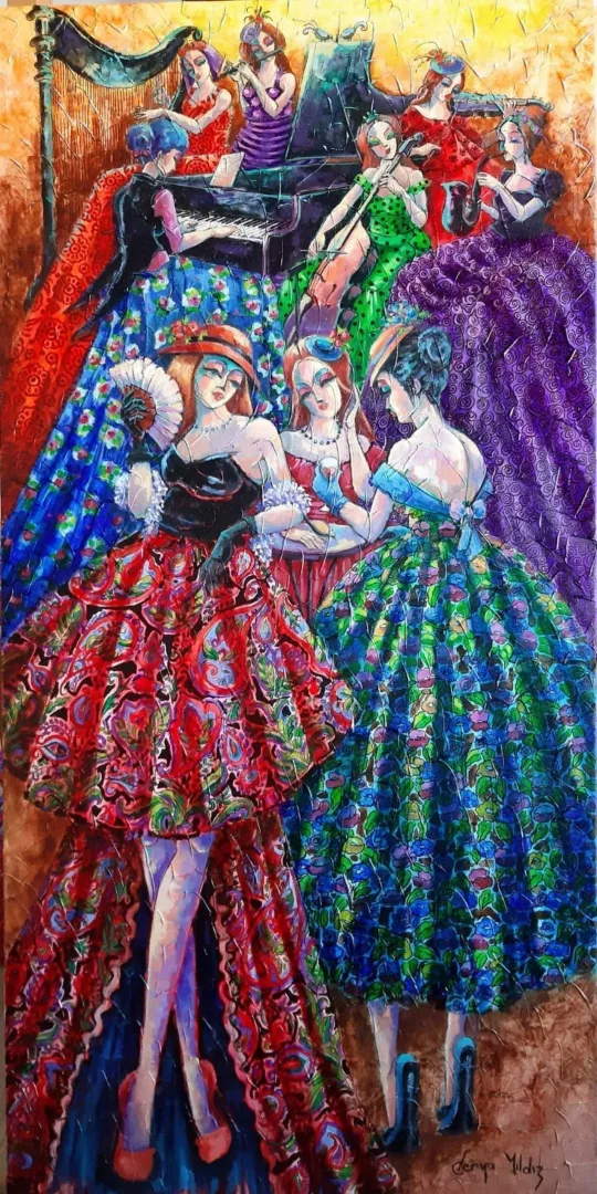 Bu eser DERYA YILDIZ tarafından 2021 yılında 130x65 cm ölçülerinde Tuval üzeri yağlı boya tekniği ile yapılmıştır.
