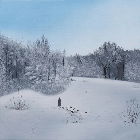"Cennet Sürgünü" eseri EMRAH EMİR tarafından 2021 yılında 40x40 cm ölçülerinde Tuval üzeri yağlı boya tekniği ile yapılmıştır.