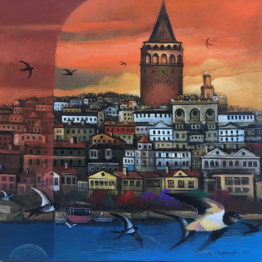 yakınlaştır "Galata ve Ebabiller" eseri KADİR ŞİŞGİNOĞLU tarafından 2021 yılında 40x40 cm ölçülerinde Tuval üzeri yağlı boya tekniği ile yapılmıştır.
