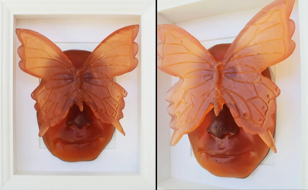 yakınlaştır "Butterfly" eseri HALE FERİHA HENDEKCİGİL tarafından 2021 yılında 27x20x6 cm ölçülerinde Cam döküm, Ahşap çerçeve tekniği ile yapılmıştır.
