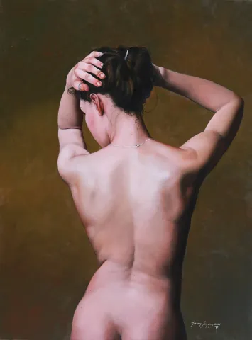 HASAN SAYGIN — “Kuaför”, 2021 "Kuaför" eseri HASAN SAYGIN tarafından 2021 yılında 73x54 cm ölçülerinde Tuval üzeri yağlı boya tekniği ile yapılmıştır.