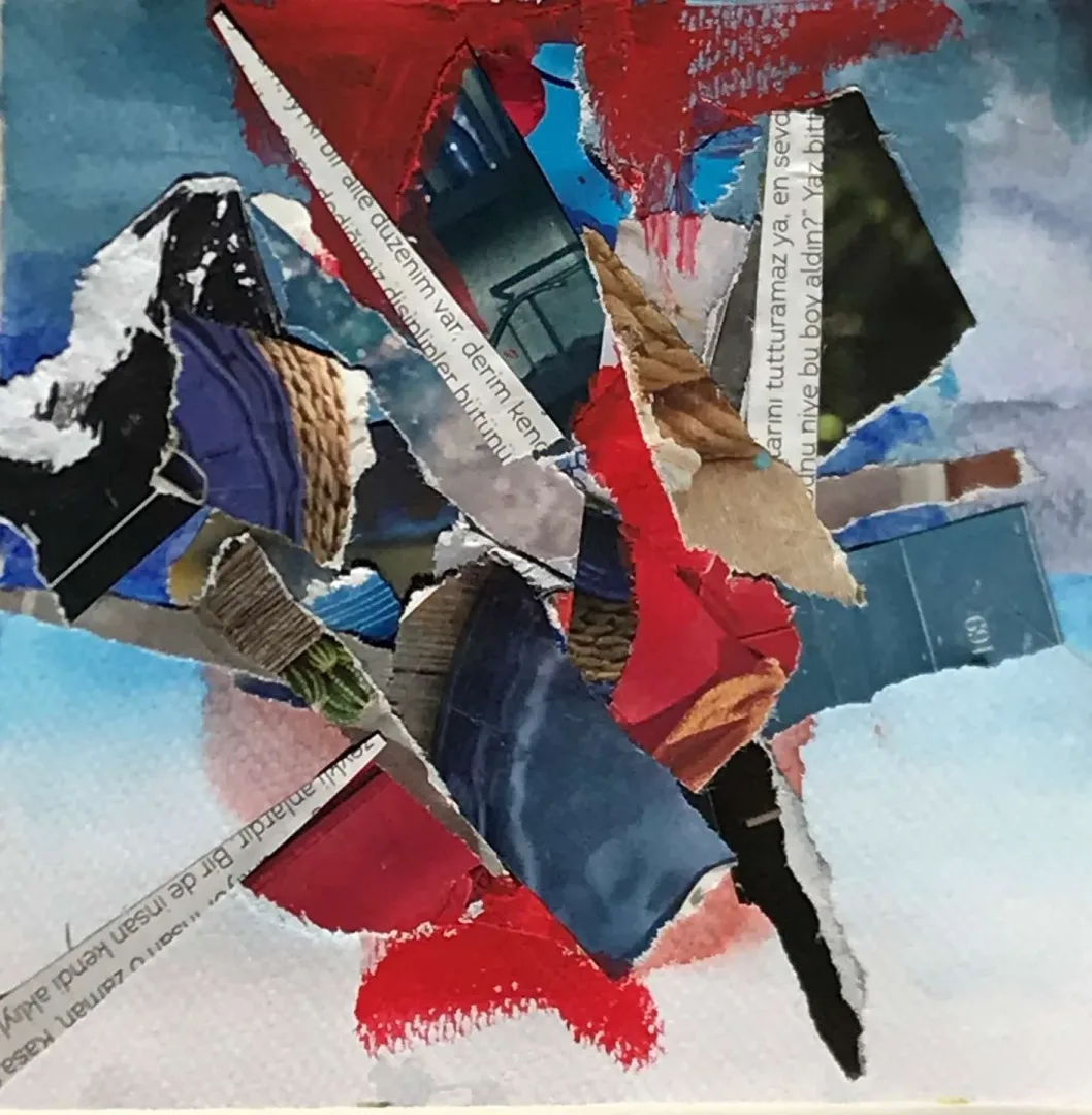 "İsimsiz" eseri HAZAL AKSOY tarafından 13x13 cm ölçülerinde Kağıt üzeri sulu boya, kolaj tekniği ile yapılmıştır.