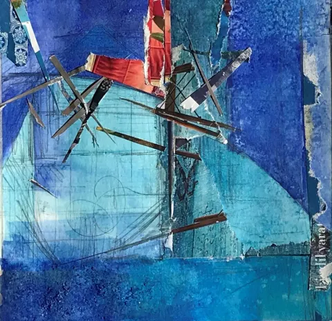 HAZAL AKSOY Bu eser HAZAL AKSOY tarafından 13x13 cm ölçülerinde Kağıt üzeri sulu boya, kolaj tekniği ile yapılmıştır.