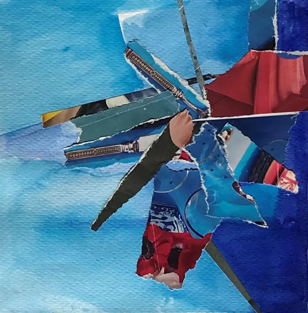 "İsimsiz" eseri HAZAL AKSOY tarafından 13x13 cm ölçülerinde Kağıt üzeri sulu boya, kolaj tekniği ile yapılmıştır.