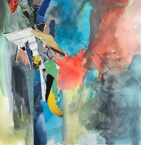 HAZAL AKSOY Bu eser HAZAL AKSOY tarafından 15x15 cm ölçülerinde Kağıt üzeri sulu boya, kolaj tekniği ile yapılmıştır.