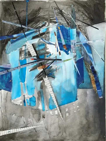 Bu eser HAZAL AKSOY tarafından 29x21 cm ölçülerinde Kağıt üzeri sulu boya, kolaj tekniği ile yapılmıştır.