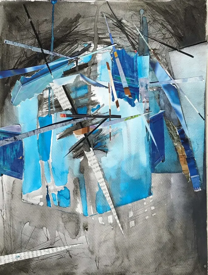 "İsimsiz" eseri HAZAL AKSOY tarafından 29x21 cm ölçülerinde Kağıt üzeri sulu boya, kolaj tekniği ile yapılmıştır.