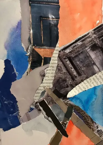 HAZAL AKSOY Bu eser HAZAL AKSOY tarafından 18x13 cm ölçülerinde Kağıt üzeri sulu boya, kolaj tekniği ile yapılmıştır.