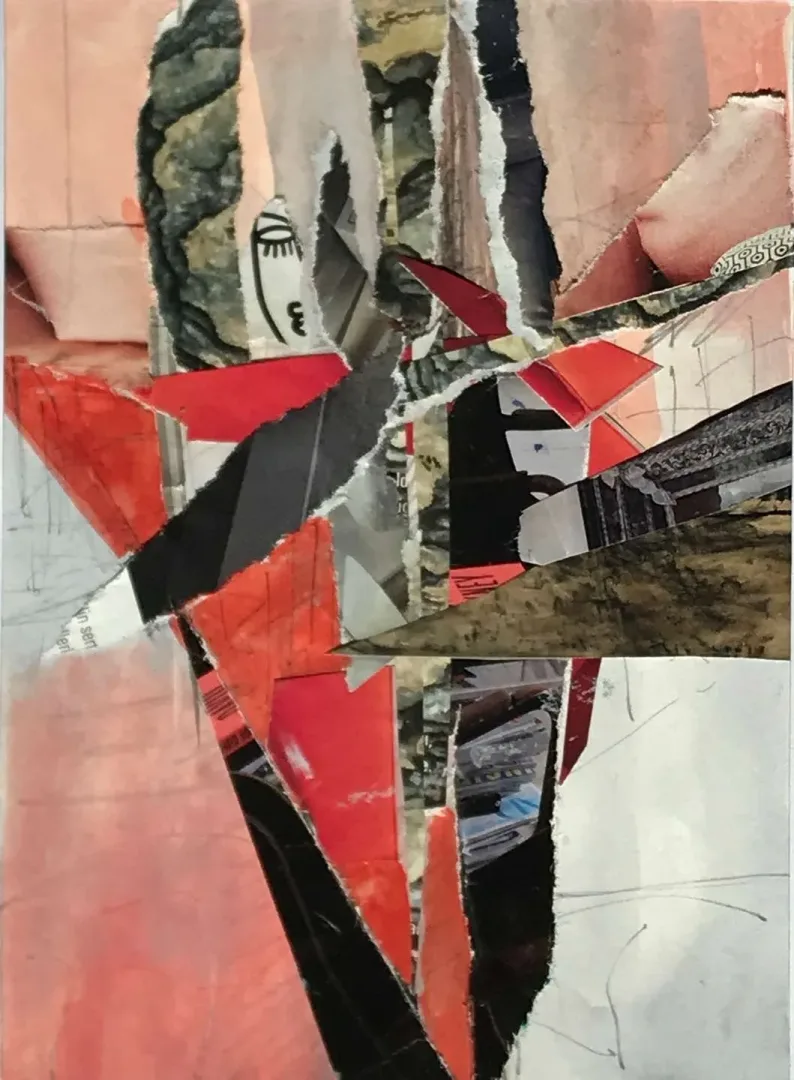 "İsimsiz" eseri HAZAL AKSOY tarafından 18x13 cm ölçülerinde Kağıt üzeri sulu boya, kolaj tekniği ile yapılmıştır.