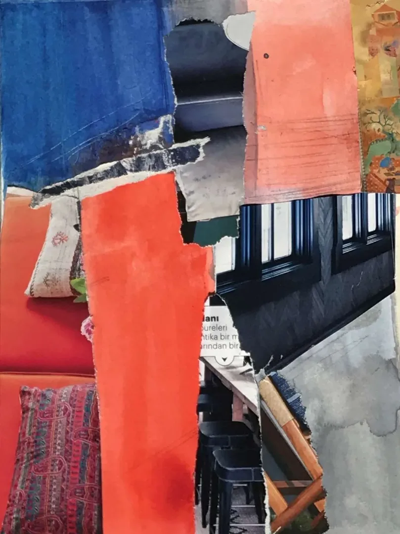 "İsimsiz" eseri HAZAL AKSOY tarafından 18x13 cm ölçülerinde Kağıt üzeri sulu boya, kolaj tekniği ile yapılmıştır.