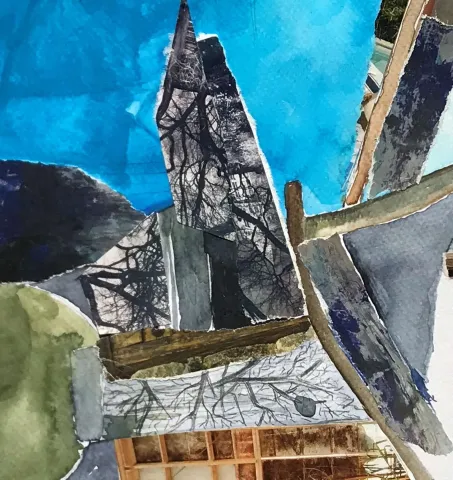 HAZAL AKSOY Bu eser HAZAL AKSOY tarafından 15x15 cm ölçülerinde Kağıt üzeri sulu boya, kolaj tekniği ile yapılmıştır.