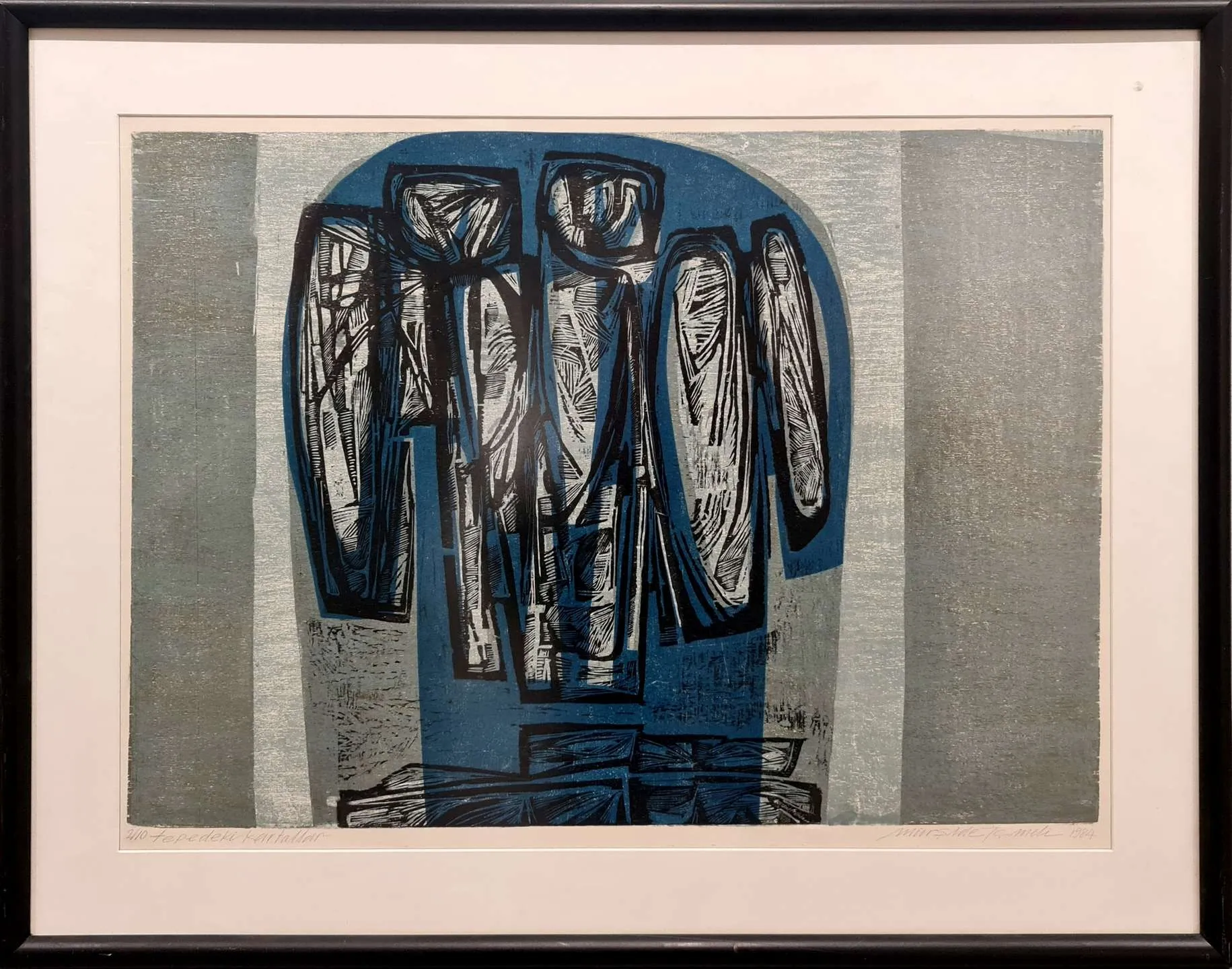 "Tepedeki kartallar" eseri MÜRŞİDE İÇMELİ tarafından 1984 yılında 53x71 cm ölçülerinde Baskı 2/10 tekniği ile yapılmıştır.