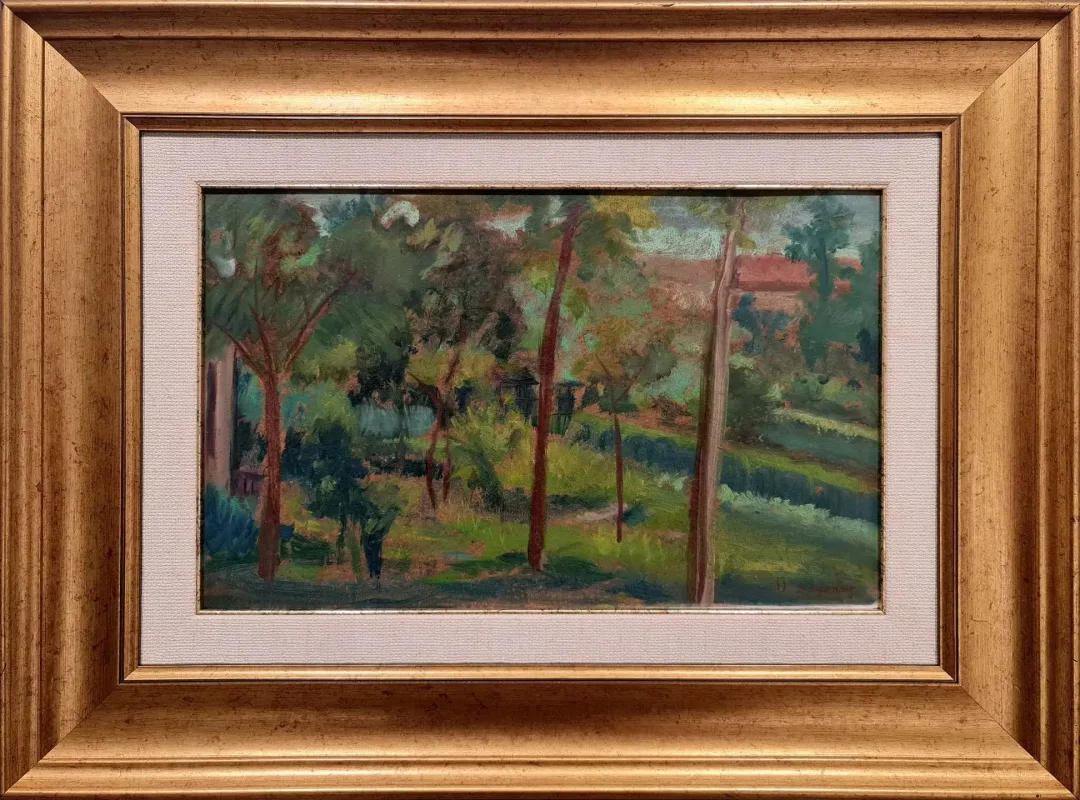 ÜLKER SAGUNER Bu eser ÜLKER SAGUNER tarafından 28x44 cm ölçülerinde Duralit üzeri yağlı boya tekniği ile yapılmıştır.
