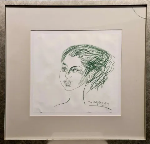 MUSTAFA AYAZ — 1999 Bu eser MUSTAFA AYAZ tarafından 1999 yılında 32x34 cm ölçülerinde Desen tekniği ile yapılmıştır.