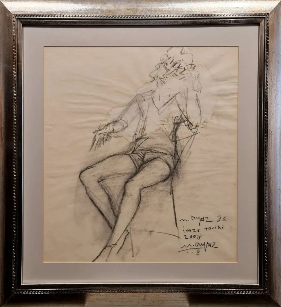 yakınlaştır "İsimsiz" eseri MUSTAFA AYAZ tarafından 1999 yılında 48x45 cm ölçülerinde Desen tekniği ile yapılmıştır.