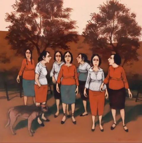 "İsimsiz" eseri ORHAN UMUT tarafından 2020 yılında 60x60 cm ölçülerinde Tuval üzeri akrilik boya tekniği ile yapılmıştır.
