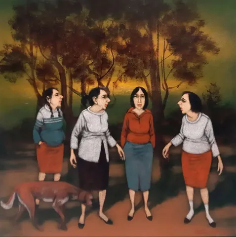 "İsimsiz" eseri ORHAN UMUT tarafından 2020 yılında 60x60 cm ölçülerinde Tuval üzeri akrilik boya tekniği ile yapılmıştır.