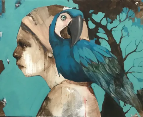 "Gaia" eseri SEMA ÖCAL tarafından 2021 yılında 40x50 cm ölçülerinde Tuval üzeri yağlı boya tekniği ile yapılmıştır.