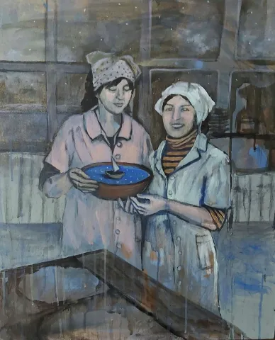"Dün gece." eseri ŞİRİN YILMAZ tarafından 2021 yılında 50x60 cm ölçülerinde Tuval üzeri akrilik boya tekniği ile yapılmıştır.
