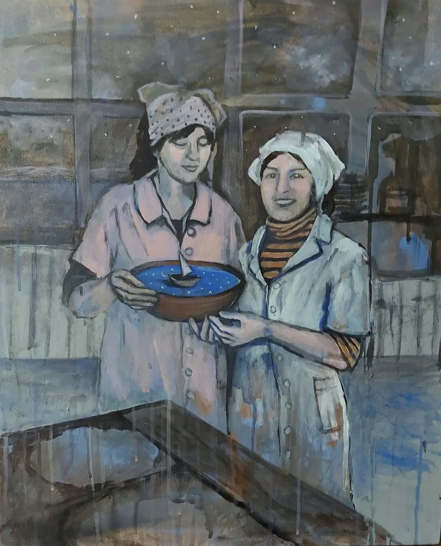 yakınlaştır "Dün gece." eseri ŞİRİN YILMAZ tarafından 2021 yılında 50x60 cm ölçülerinde Tuval üzeri akrilik boya tekniği ile yapılmıştır.