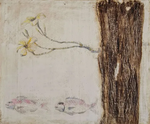 TAE MO YANG — “To nature”, 2021 "To nature" eseri TAE MO YANG tarafından 2021 yılında 73x60 cm ölçülerinde Tuval üzeri akrilik ve kağıt (dut) tekniği ile yapılmıştır.