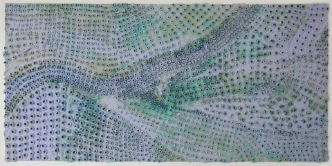 "Muscari" eseri BETÜL KOTİL tarafından 2021 yılında 140x70 cm ölçülerinde Tuval üzeri karışık teknik tekniği ile yapılmıştır.