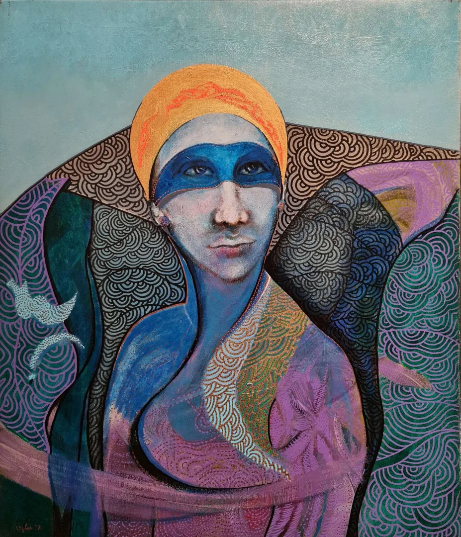yakınlaştır "Mavi maskeli kız" eseri NECMETTİN ÖZLÜ tarafından 60x50 cm ölçülerinde Tuval üzeri akrilik boya tekniği ile yapılmıştır.